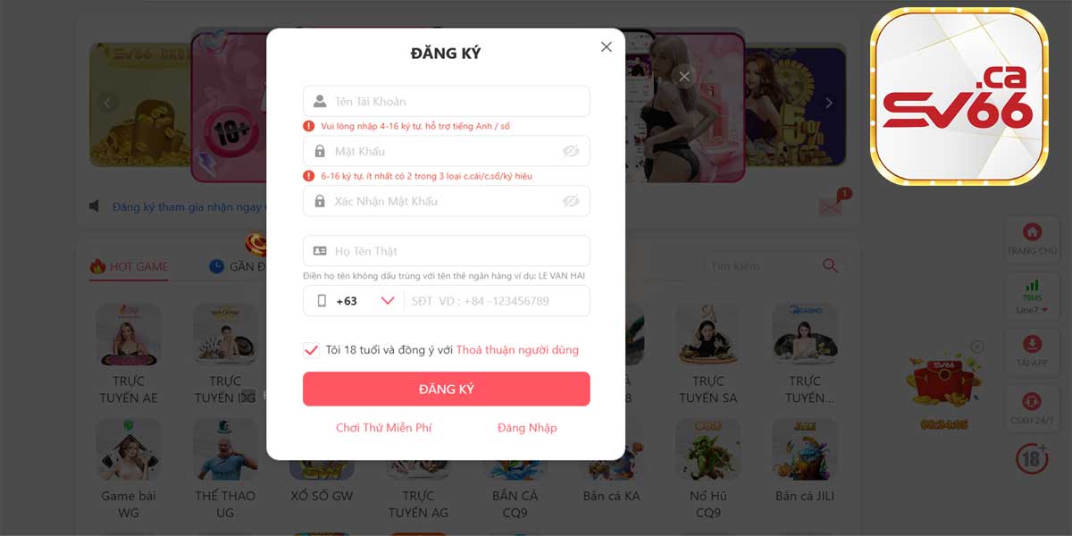Hướng dẫn đăng ký trang game nhà cái SV66