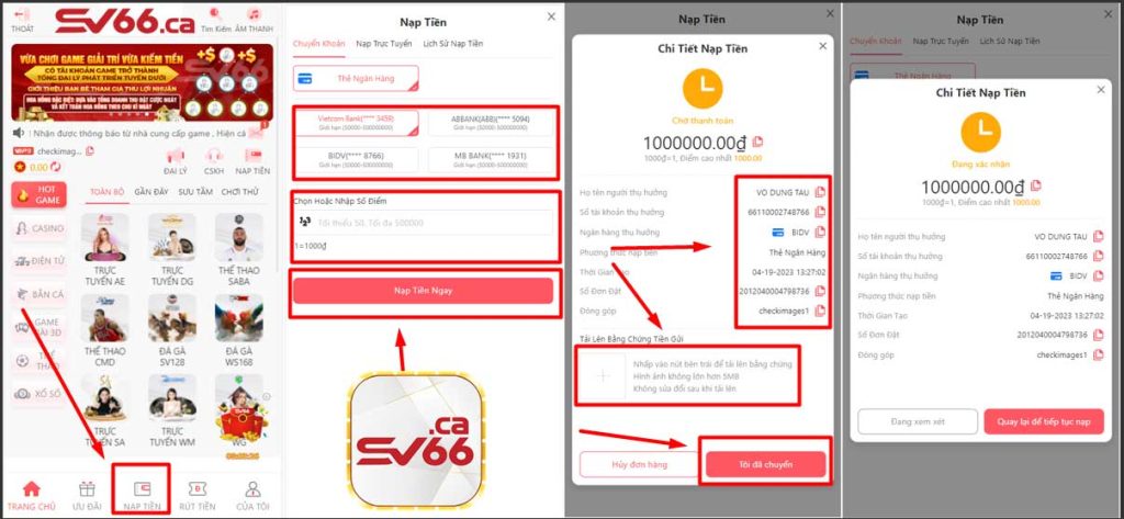 Nạp tiền SV66 bằng chuyển khoản nhanh